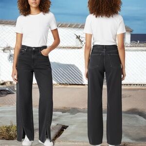 Abercrombie & Fitch 90s Relaxed High Rise Jeans Womens 28 Faded Black Slit Hem